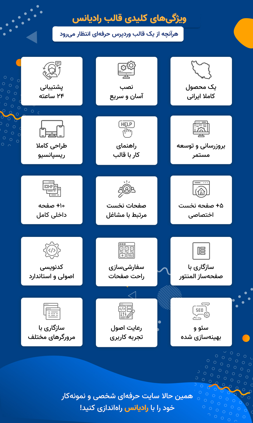 ویژگی‌های کلیدی قالب وردپرس شخصی رادیانس