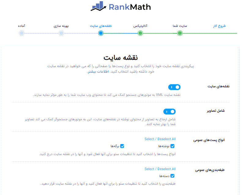 تنظیمات نقشه سایت در رنک مث