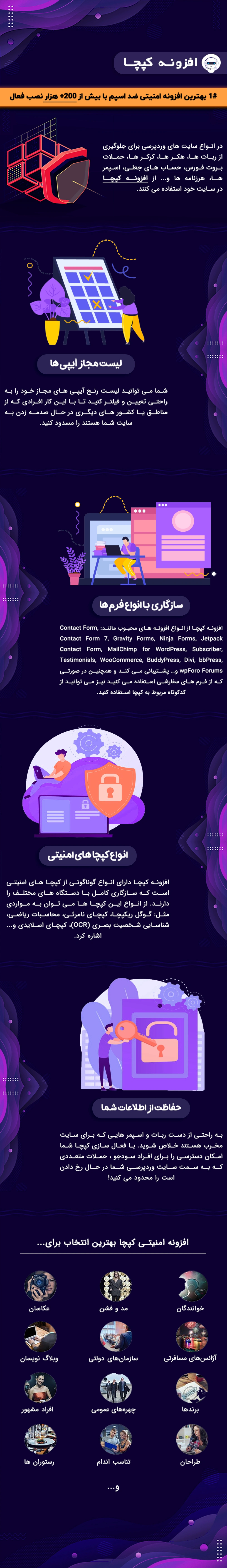 امکانات افزونه کد امنیتی کپچا برای وردپرس