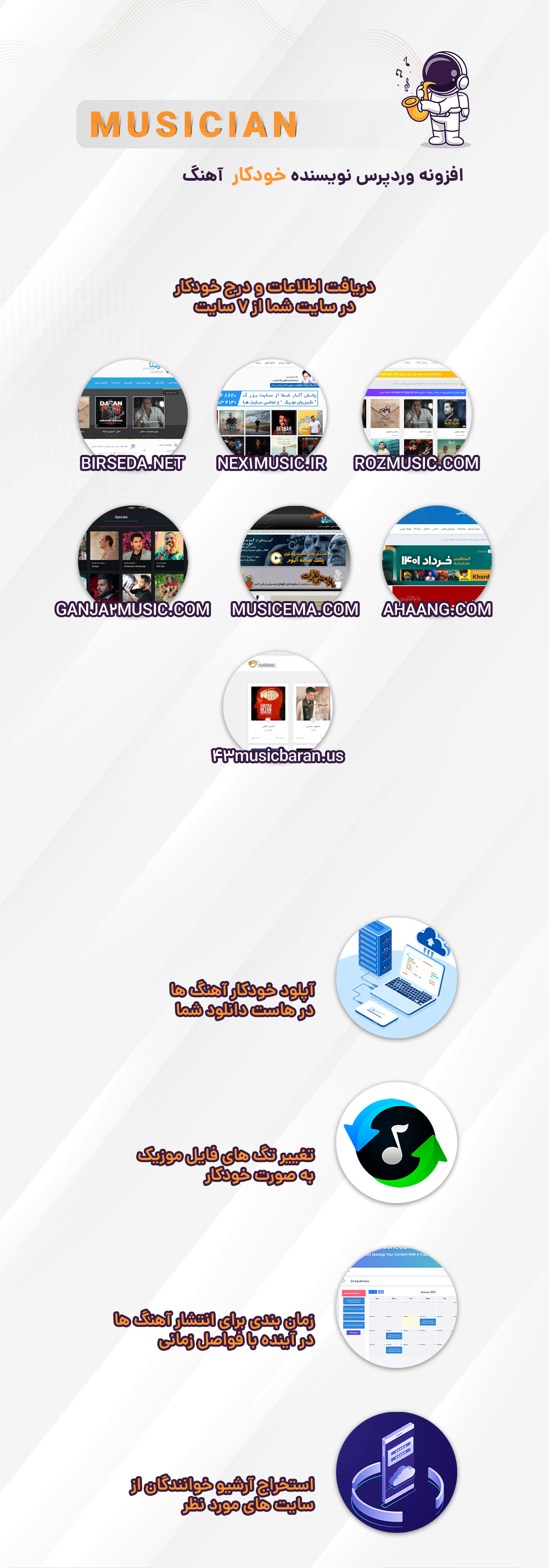 سایت های پشتیبانی شده در افزونه موزیسین