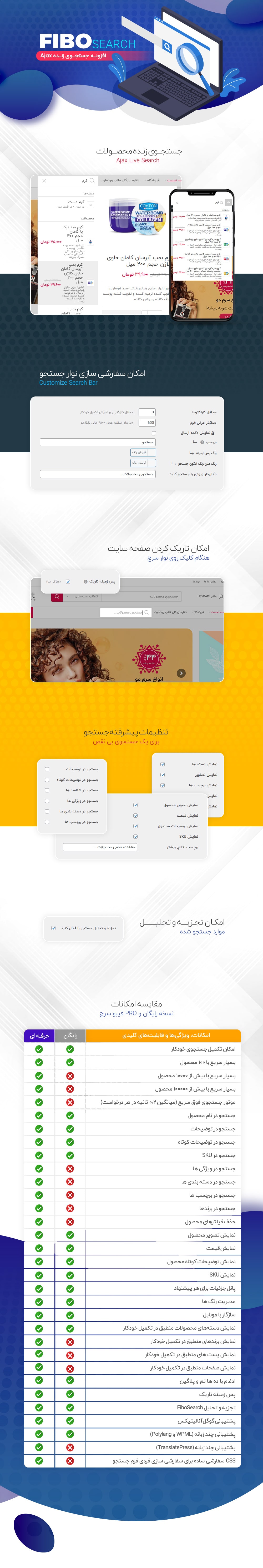 قابلیت های افزونه Ajax FiboSearch امکانات و ویژگی های افزونه Ajax FiboSearch جستجوی زنده ایجکس