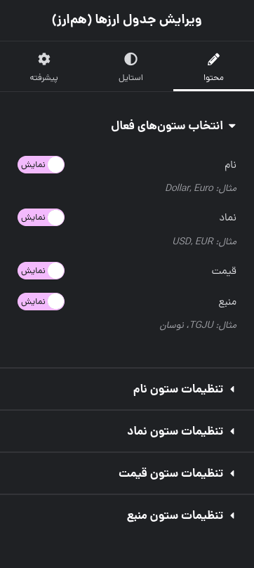 ویجت المنتوری هم ارز