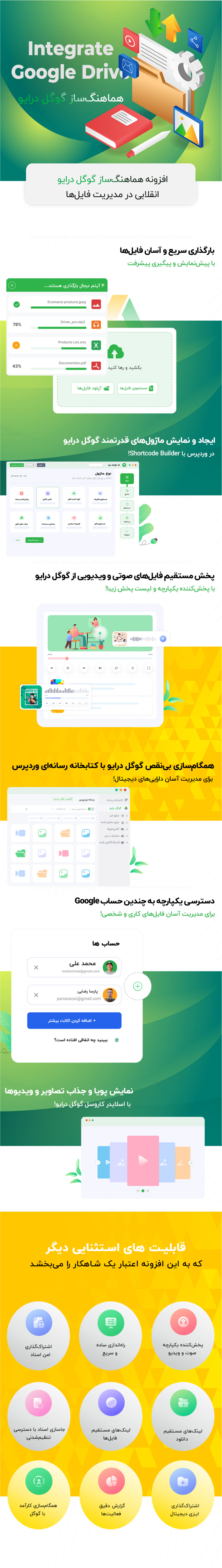 امکانات افزونه ادغام گوگل درایو؛ Integrate Google Drive