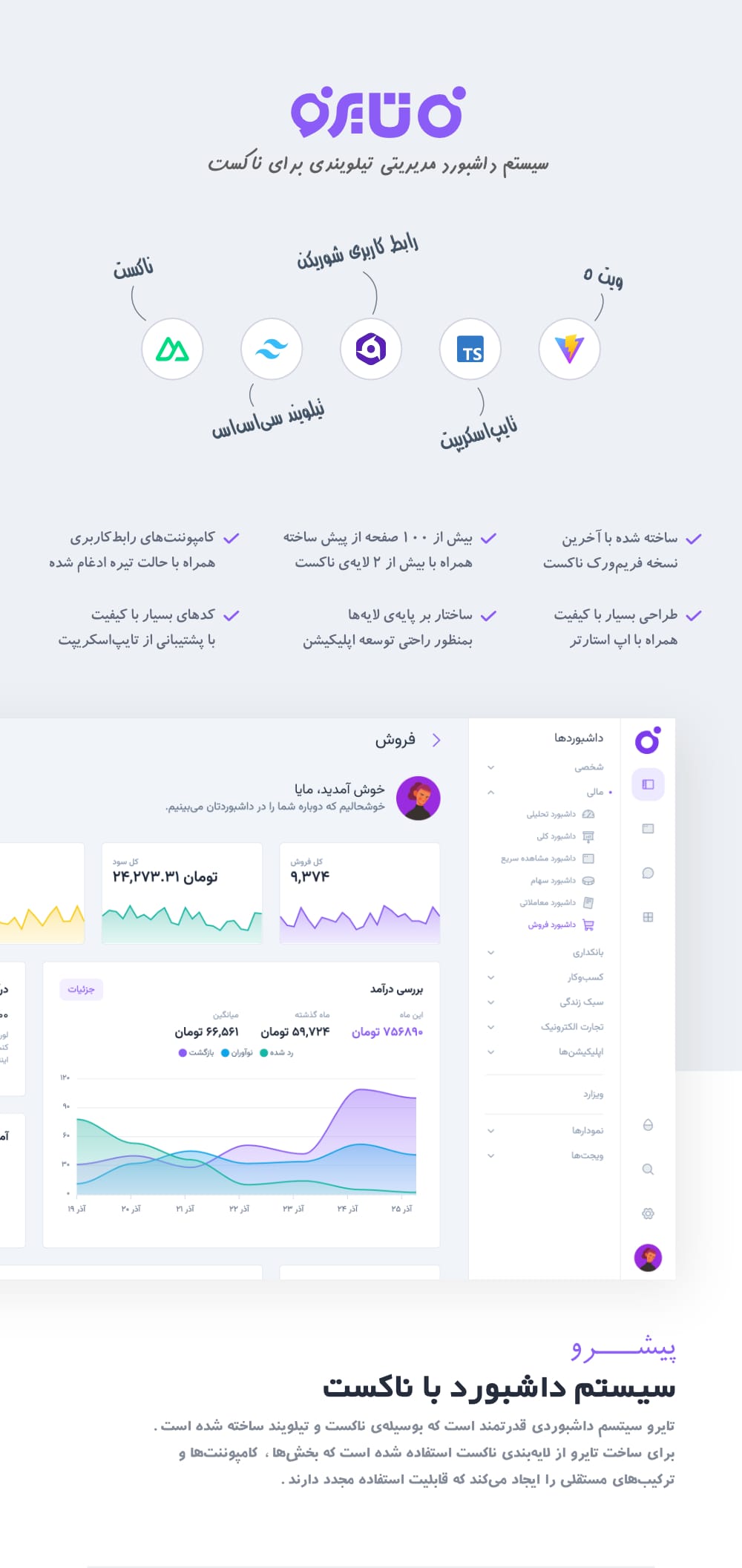 امکانات قالب Tairo