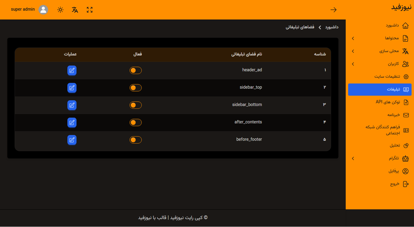امکانات اسکریپت نیوزفید