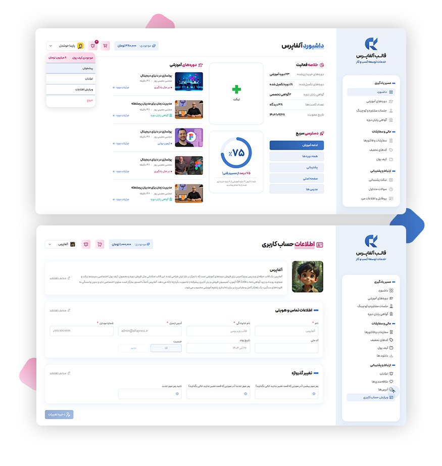 پنل کاربری حرفه‌ای