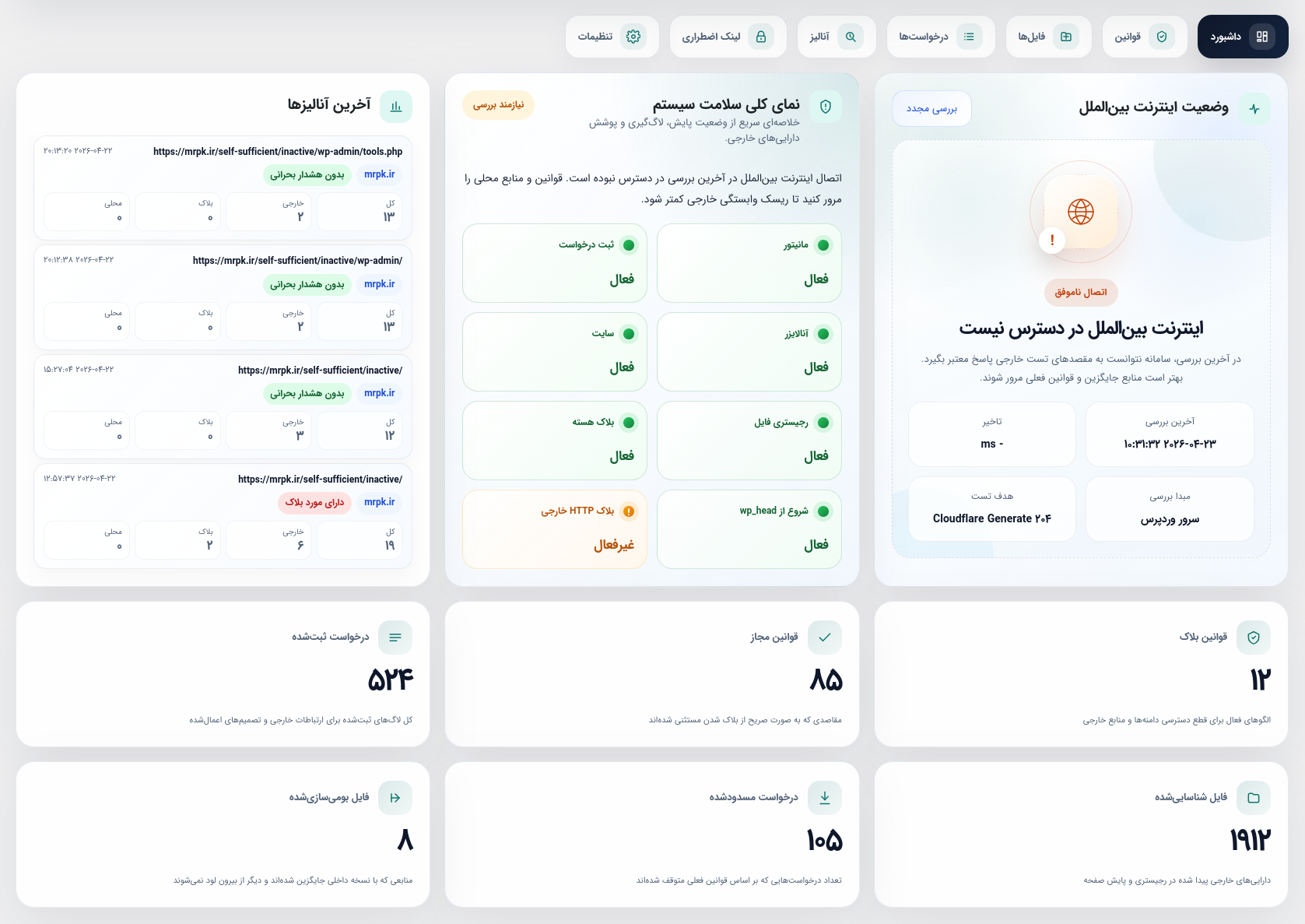 داشبورد افزونه خودکفا