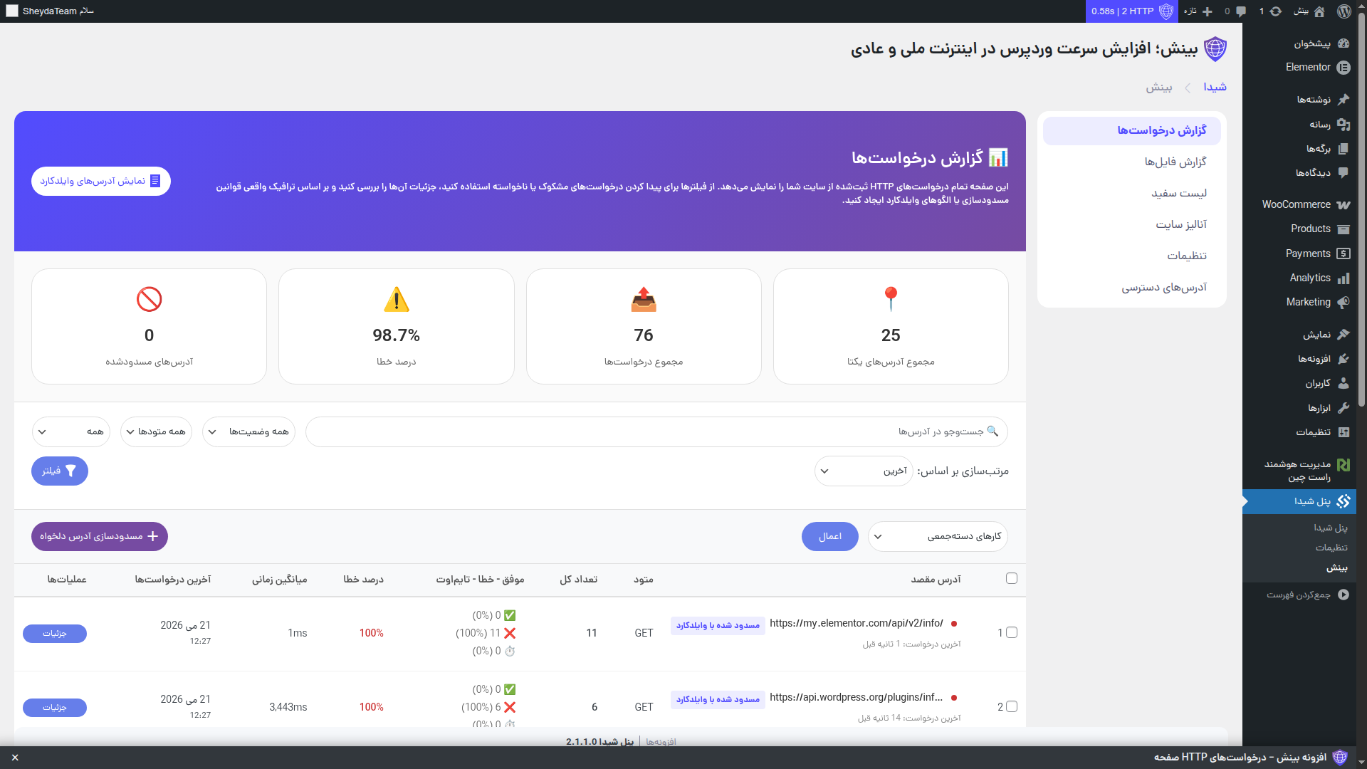 صفحه مدیریت درخواست‌ها