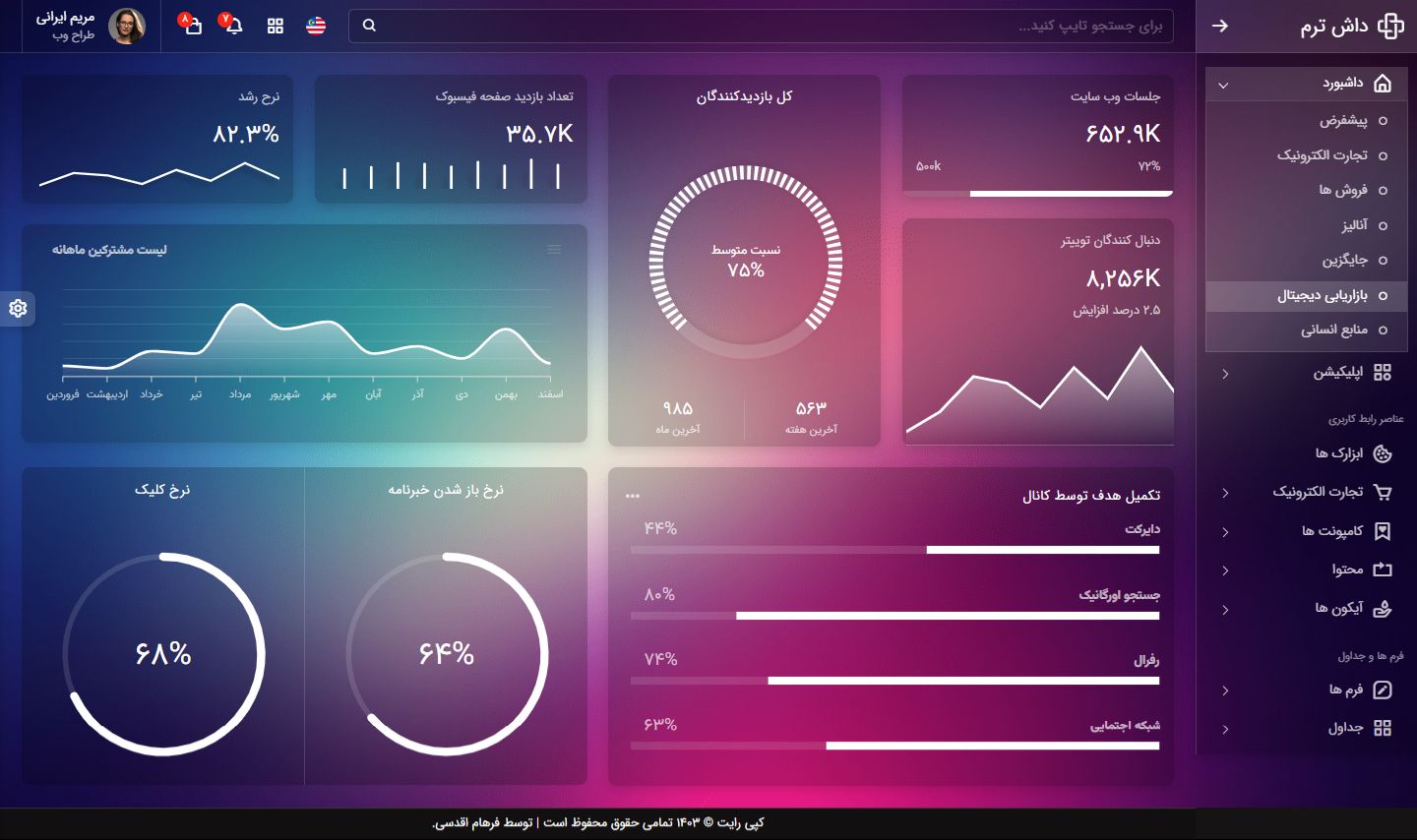 قالب HTML مدیریت Dashtreme، داش ترم